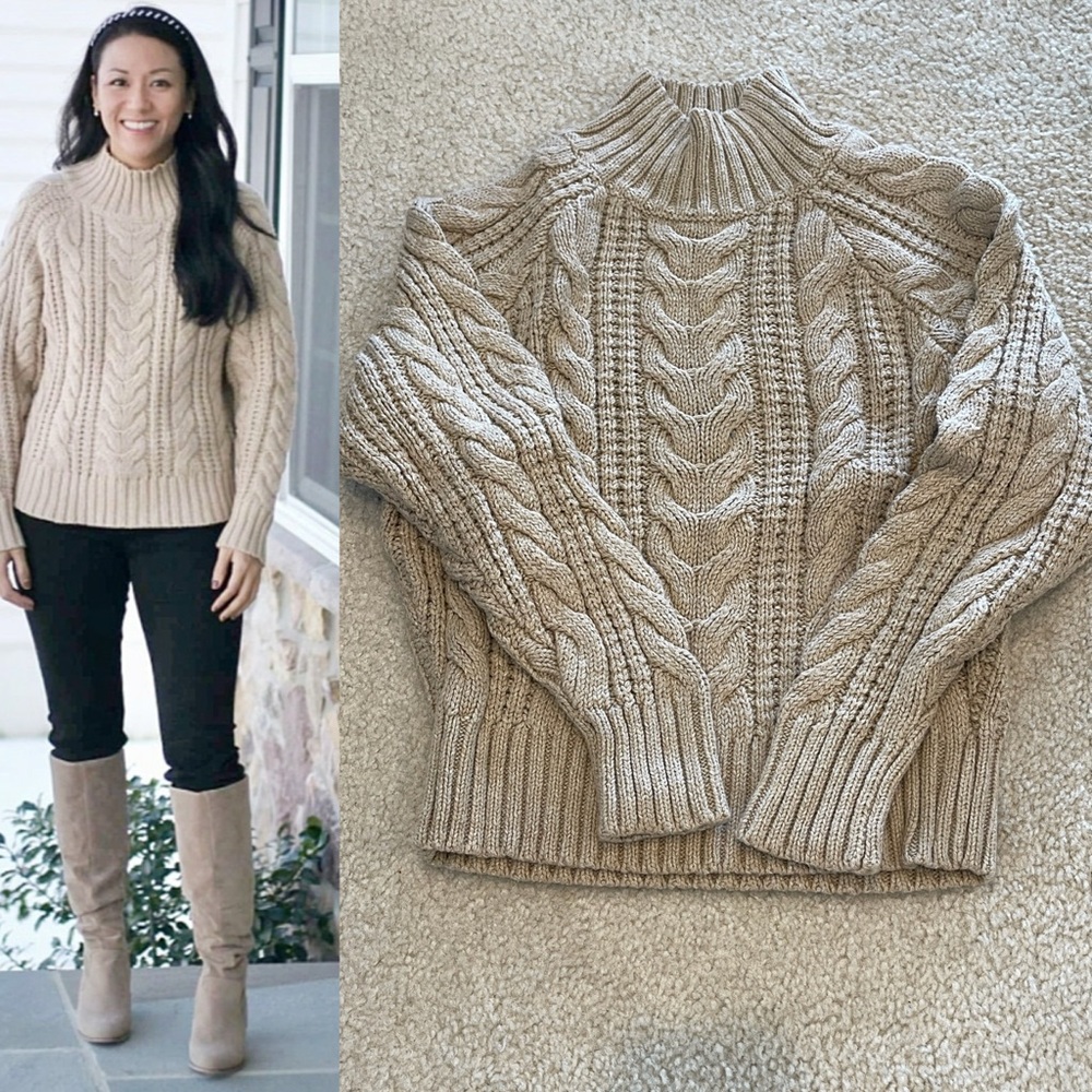 A New Day Tan Cable Turtleneck Pullover Sweater size small